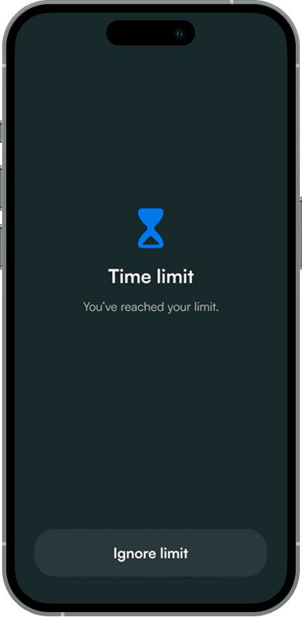 Screen Time limit screen — Ignore limit button visible